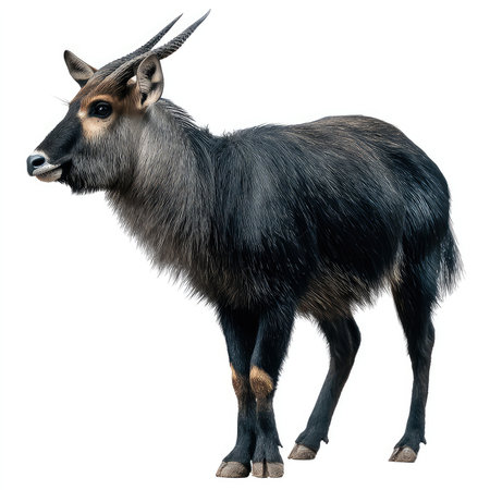 This image features an isolated serow with a stunning fur texture, captured in a high-quality cutout, perfect for wildlife enthusiasts or nature-themed projects.の写真素材