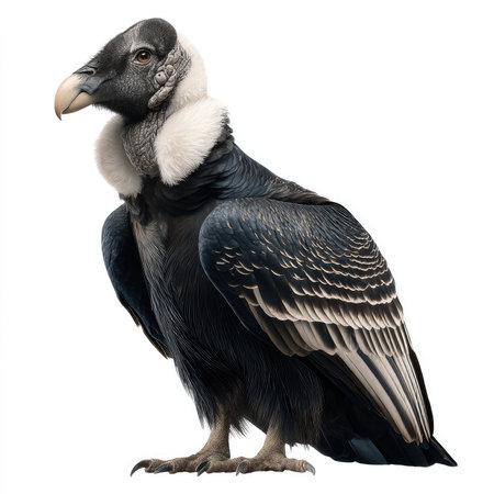 Stunning high-quality image of an Andean condor, showcasing its striking features and majestic presence against a white background. Perfect for wildlife and nature projects.の写真素材