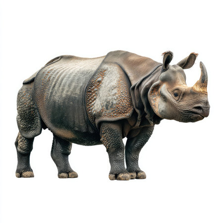 Stunning isolated cutout of a Javan Rhino ideal for wildlife and nature projects, showcasing its unique features and importance in biodiversity.の写真素材