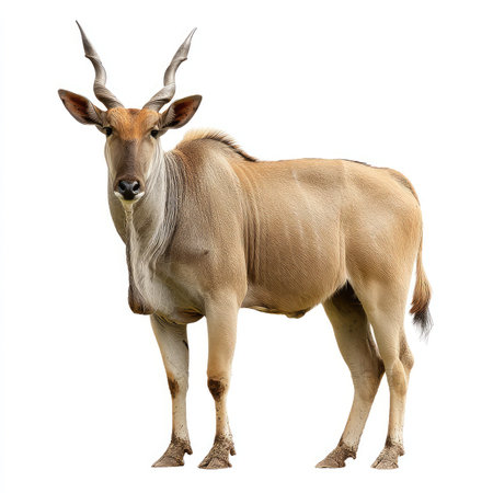 A detailed and high-quality isolated cutout image of an eland, showcasing its unique features with a white background. Perfect for nature-themed designs and educational purposes.の写真素材