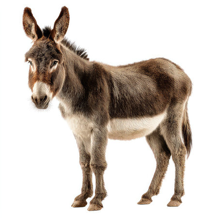 High-quality isolated cutout of a donkey on a white background, perfect for use in creative projects, illustrations, or educational materials.の写真素材