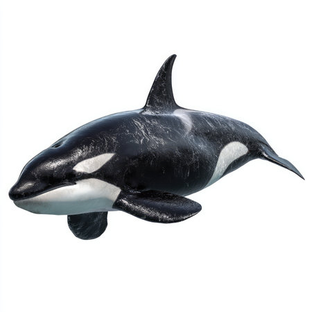 This high-quality cutout features an isolated killer whale, showcasing its distinct black and white...