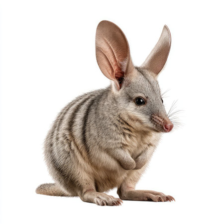 This delightful image features a cute isolated bilby with large ears and soft fur, showcasing its unique characteristics. Ideal for wildlife education, illustrations, and nature-themed projects.の写真素材