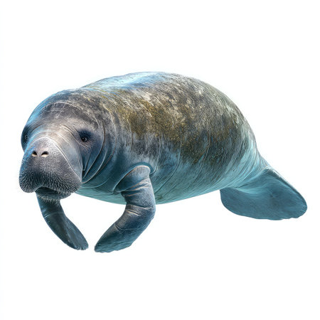 This high-quality cutout of an isolated manatee showcases its serene presence in a clear format, ideal for educational or conservation-related projects.の写真素材