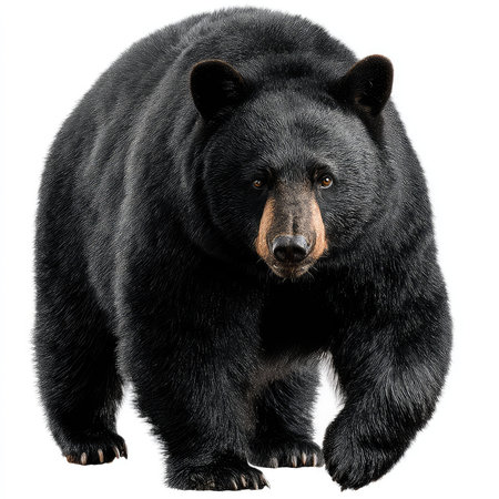 This image features an isolated black bear on a clean background, showcasing its striking features and fur. Ideal for wildlife enthusiasts, nature projects, or educational purposes.の写真素材
