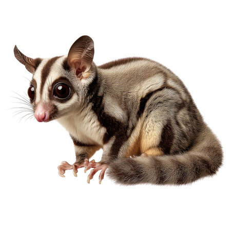 This high-quality isolated cutout features a sugar glider, showcasing its distinctive fur and large...
