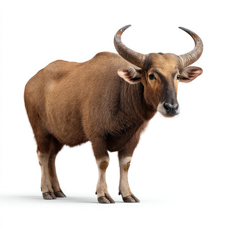 High-quality isolated cutout of a tamaraw, showcasing its unique features and characteristics against a clean white background. Ideal for various creative projects.の写真素材