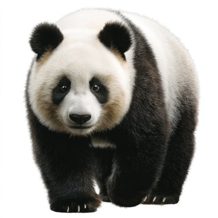 Stunning isolated portrait of a giant panda showcasing its soft fur and expressive eyes against a clean white background. Perfect for nature and wildlife projects.の写真素材