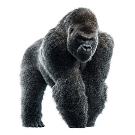 This image features a high-quality cutout of a strong gorilla, isolated against a clean background....
