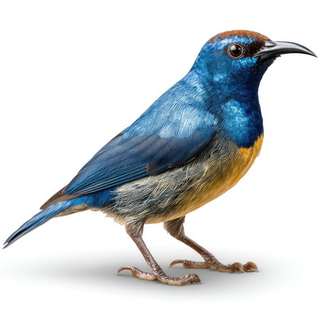 Stunning isolated image of a Hawaiian honeycreeper showcasing its vibrant blue and yellow plumage, perfect for nature enthusiasts.の写真素材