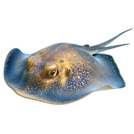 This high-quality image showcases an isolated stingray with striking colors and detailed texture,...