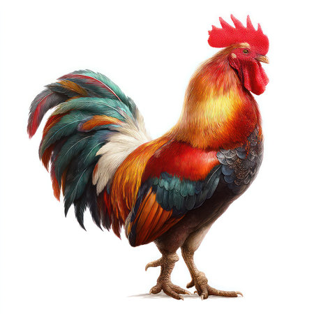 This high-quality isolated rooster cutout features vibrant colors and intricate feather details,...