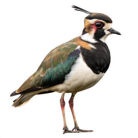 This image features a detailed cutout of a Lapwing bird, showcasing its vibrant plumage and elegant...