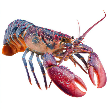 High-quality isolated image of a colorful rock lobster with detailed features, perfect for culinary and marine-related projects. Ideal for food photography, recipes, or educational content.の写真素材