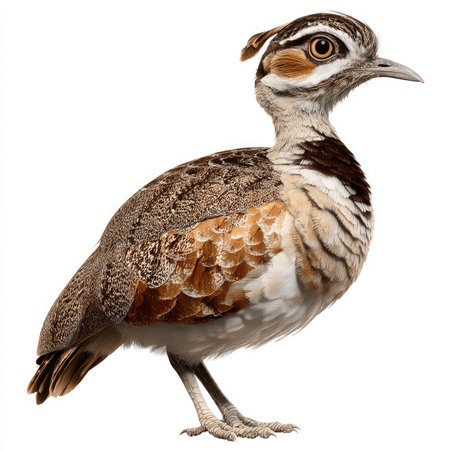 This high-quality cutout image features an isolated bustard bird, showcasing its detailed plumage...
