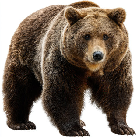 Stunning high-quality image of an isolated brown bear cutout, showcasing its intricate fur detail and powerful stance. Perfect for various creative projects.の写真素材