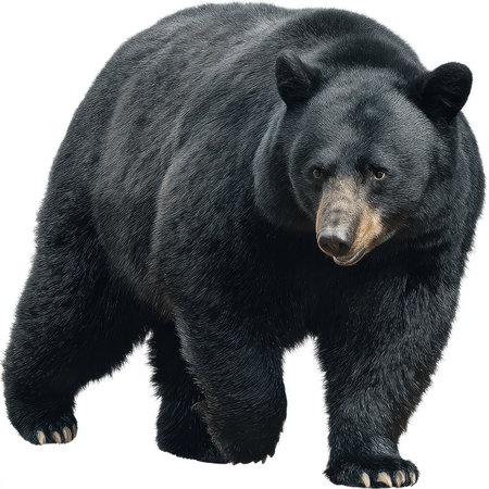 This high-quality image features an isolated American black bear in a detailed cutout. Perfect for wildlife themes and nature conservation projects, this bear represents freedom and the beauty of wildlife.の写真素材