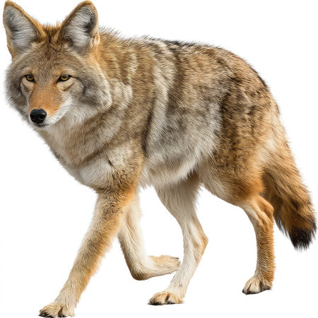 High-quality isolated image of a coyote cutout on a white background perfect for creative projects,...