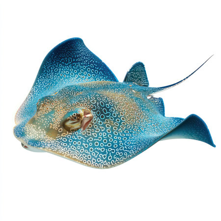 A stunning isolated cutout of a stingray showcasing its vibrant blue pattern and intricate details...