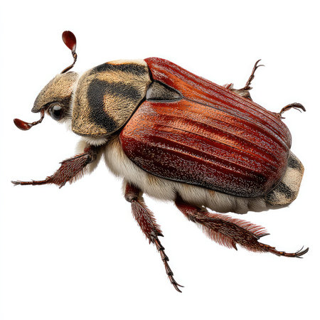 This high-quality image presents a Cockchafer beetle in exquisite detail, showcasing its vibrant...