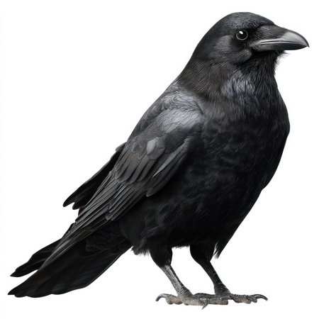 This high-quality cutout features an isolated black crow, showcasing intricate details of its feathers and posture. Perfect for nature and wildlife themes.の写真素材
