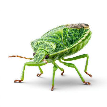 A high-resolution isolated cutout of a green aphid on a stark white background, perfect for...