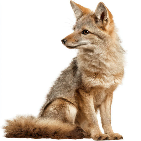 This image features an isolated fox cutout, showcasing its stunning fur texture and captivating...