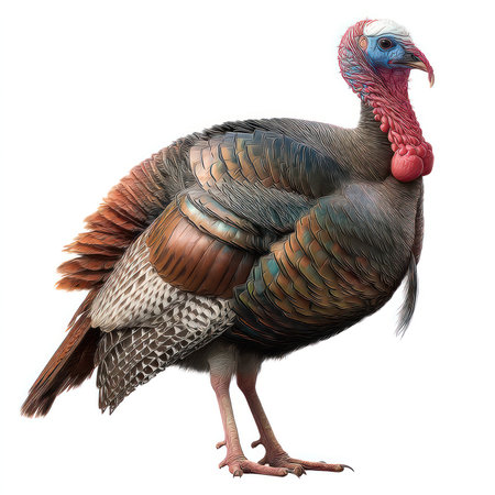 Explore a stunning high-quality cutout of a turkey, showcasing its intricate feathers and vibrant...