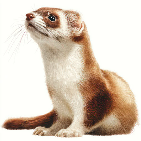 High-quality cutout of a weasel, beautifully isolated against a white background. The image captures...