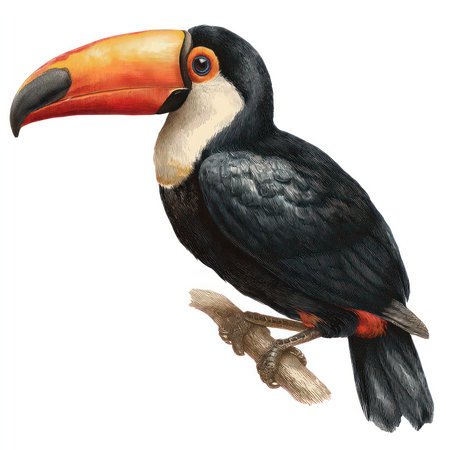 This high-quality cutout features an isolated toucan perched on a branch, showcasing its vibrant...
