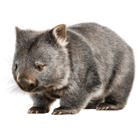This high-quality image features a detailed close-up of an isolated wombat, showcasing its...