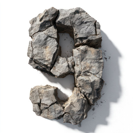 A unique rock formation meticulously shaped into the number nine, showcasing intricate textures and...