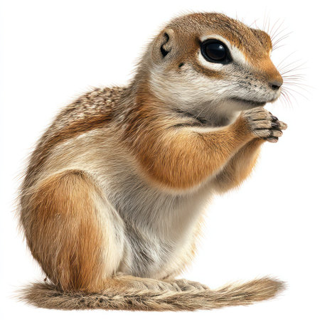 A stunning high-quality cutout of a xerus, showcasing its fluffy fur and curious expression while...