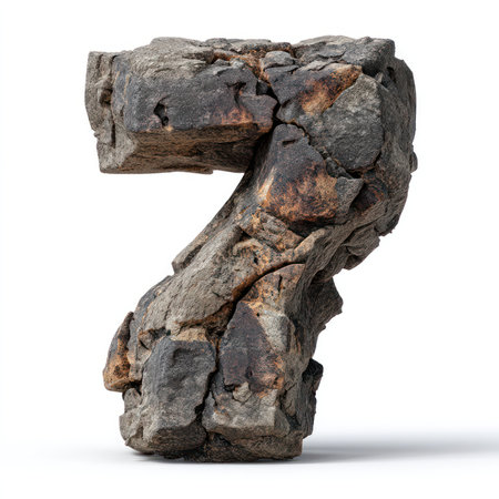 This stock photo features a striking number seven shaped like a rock formation, showcasing natural...