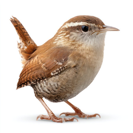 This high-quality isolated cutout features a wren bird showcasing intricate details of its plumage. Perfect for nature-themed projects.の写真素材