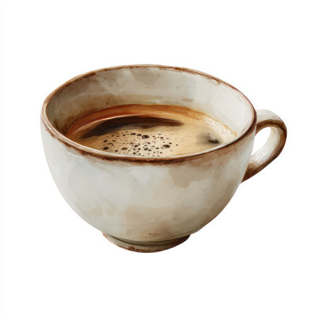 A high-quality isolated cutout of a round cup filled with rich coffee, perfect for showcasing cozy moments and beverage experiences. Ideal for stock use.の写真素材