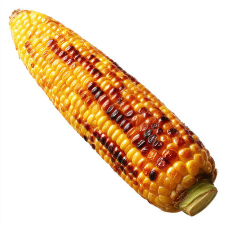 Discover a vibrant and delicious grilled corn on the cob, showcasing its rich golden color and perfect char, ideal for summer gatherings and culinary delights.の写真素材