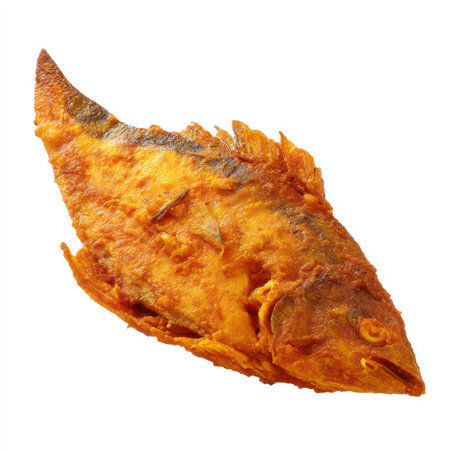 This image features a crispy fried fish in an isolated cutout, perfect for culinary and food-related projects. Ideal for menus and recipe books.の写真素材