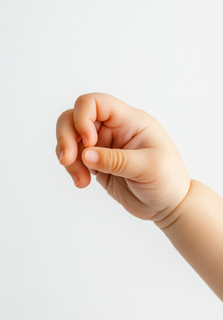 An intimate moment showcasing a baby's hand gently holding a finger, capturing the essence of love and connection in a serene light setting.の写真素材