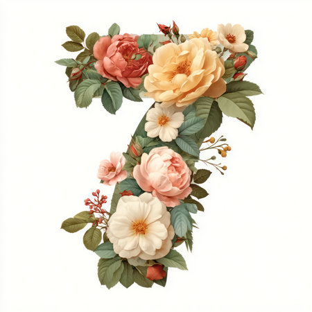 This image showcases a beautifully crafted floral letter design, featuring a vibrant arrangement of pastel flowers and lush greenery, perfect for decorative purposes.の写真素材