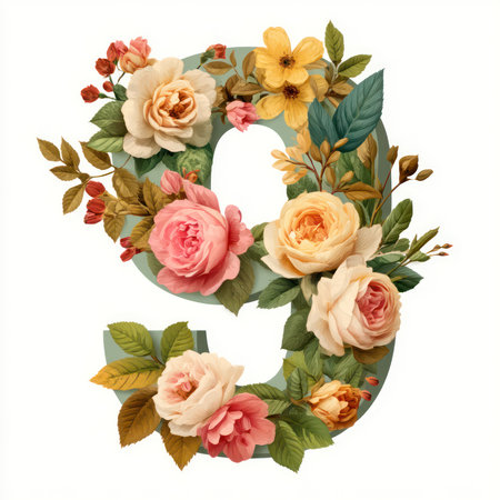 A stunning decorative letter design featuring floral elements in soft pastel colors. Perfect for art projects, greeting cards, and decor.の写真素材