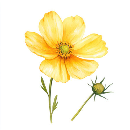 This isolated illustration features a beautiful yellow flower, ideal for use in creative projects,...