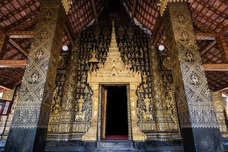 The Exquisite Facade of Temple - Luang Prabang, Laosのeditorial素材
