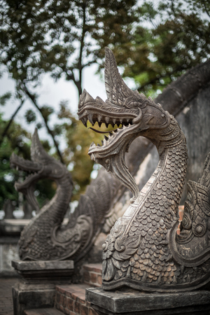 Temple Banister of The Great Serpent - Luang Prabang, Laosの写真素材