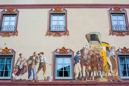 MITTENWALD, GERMANY - OCTOBER 23: 3D painting on the building wall on October 23, 2013 in Mittenwald. Mittenwald is located approximately 16 kilometres to the south-east of Garmisch-Partenkirchen.のeditorial素材