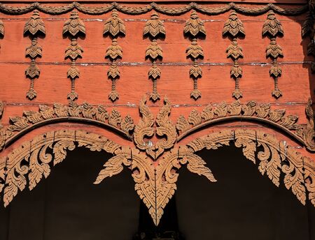 Wooden Decoration Gable of Thai Northern Style Temple, Wat Hua Khuang - Nan, Thailandの写真素材