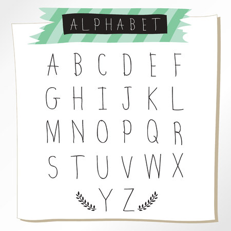 Black chalk pencil alphabet uppercase letters.Hand drawn writtenのイラスト素材