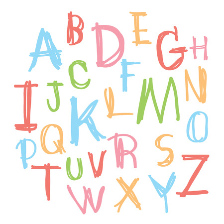 Black colorful alphabet uppercase letters.Hand drawn written with a soft watercolor paint brush chalk pencilのイラスト素材