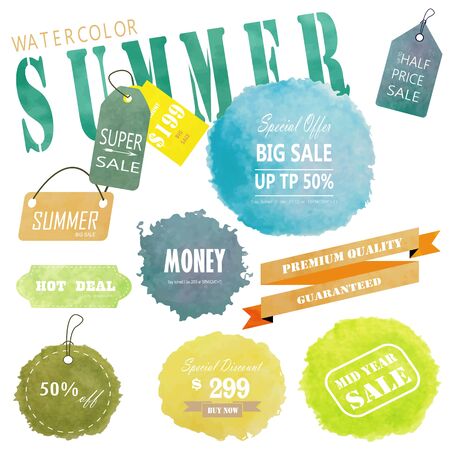 Sale label advertising design with watercolor summer on mid year sale.のイラスト素材