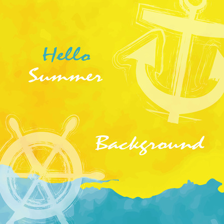 light yellow blue hot tone with retro vintage style and ship anchor in summer card.のイラスト素材